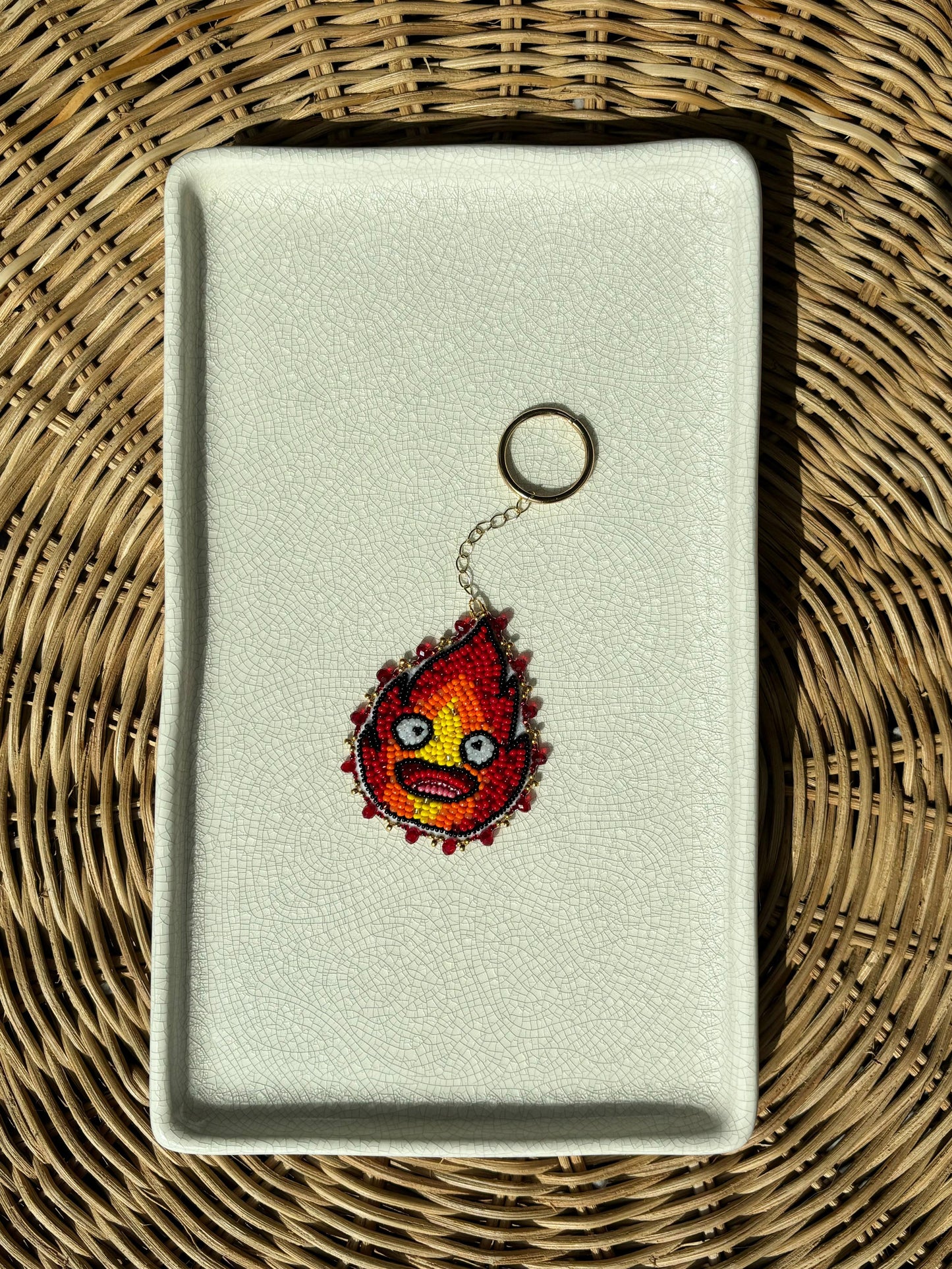 Calcifer Beaded Keychain